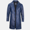 Real Leather Men’s Car Coat Blue 3 4 Length Timeless Look