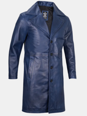 Real Leather Men’s Car Coat Blue 3 4 Length Timeless Look