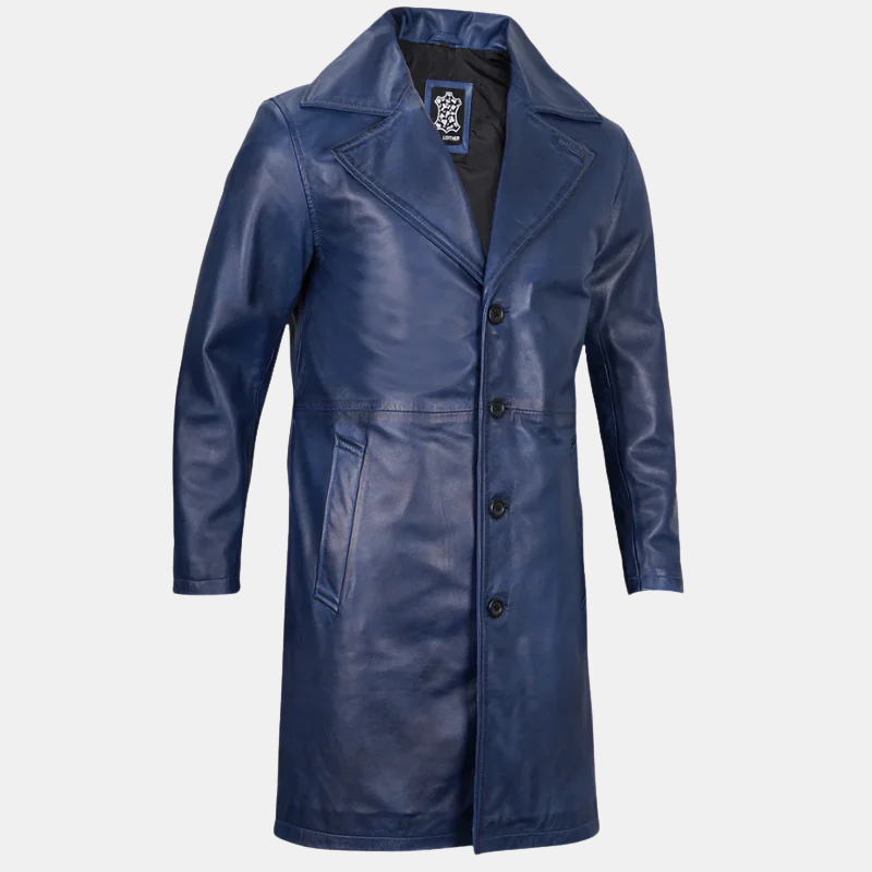 Real-Leather-Mens-Car-Coat-Blue-3-4-Length-Timeless-Look-1.png Real Leather Men’s Car Coat Blue 3 4 Length Timeless Look - Image 1