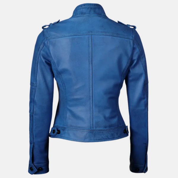 Tavares-Women-Blue-Distressed-Leather-Moto-Jacket.png Tavares Women's Blue Distressed Leather Moto Jacket