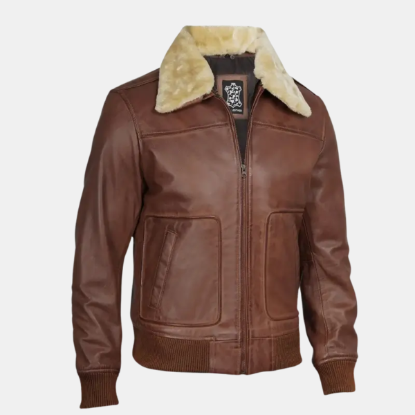 Garrett Fur Collar Bomber Jacket Timeless Brown Leather