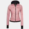 Tralee Women's Real Leather Pink Bomber Jacket with Hood