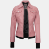Tralee Women's Real Leather Pink Bomber Jacket with Hood
