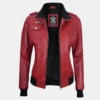 Trendy Red Leather Jacket with Removable Hood for Women