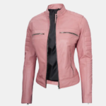 Turn Heads in Pink – Real Leather Cafe Racer Jacket - Image 4