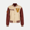 Unisex-Beige-Patch-Wool-Varsity-Leather-Jacket.png Unisex Beige ‘V’ Patch Wool Varsity Leather Jacket