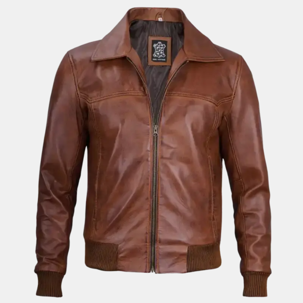 Vintage Brown Leather Harrington Bomber Jacket Timeless Style