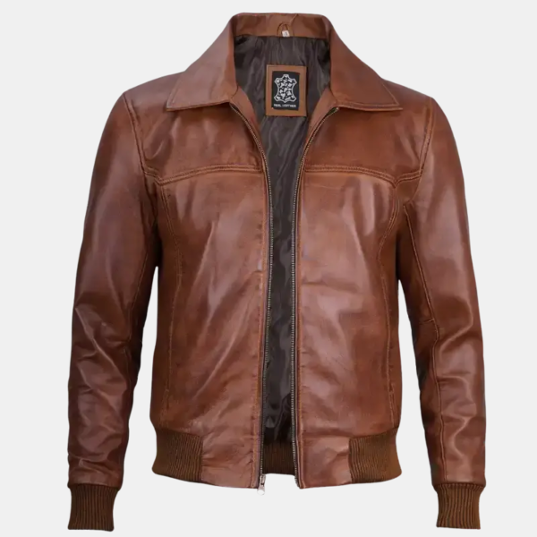 Vintage Brown Leather Harrington Bomber Jacket Timeless Style