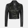 Women's Black Cropped Leather Moto Jacket