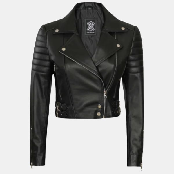 Women's Black Cropped Leather Moto Jacket