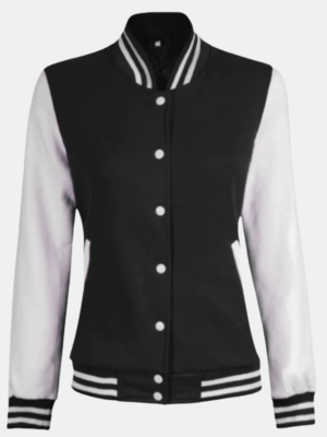 Womens Black & White Varsity Hooded Jacket