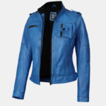 Tavares Women's Blue Distressed Leather Moto Jacket - Image 3