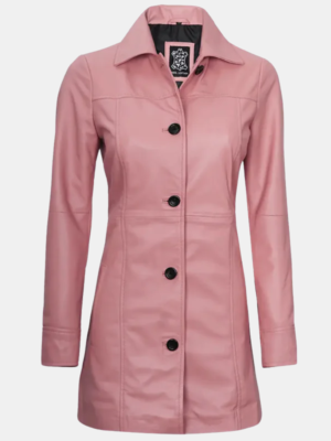 Kandis Women's Pink Real Leather Car Coat Modern Twist on Classic Style