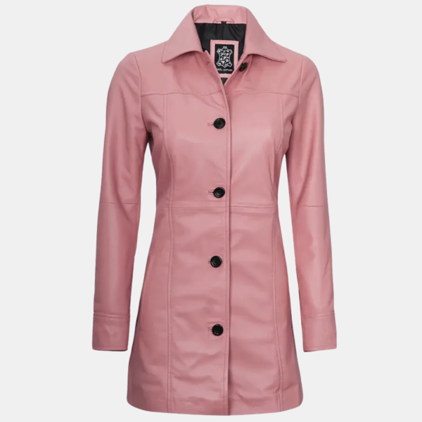 Kandis Women's Pink Real Leather Car Coat Modern Twist on Classic Style