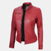 Women's Red Dodge Cafe Racer Leather Jacket