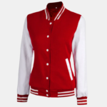 Women's Red and White High School Varsity Jacket - Image 2