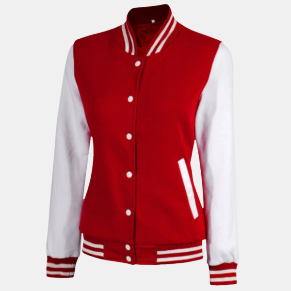 Women's Red and White High School Varsity Jacket