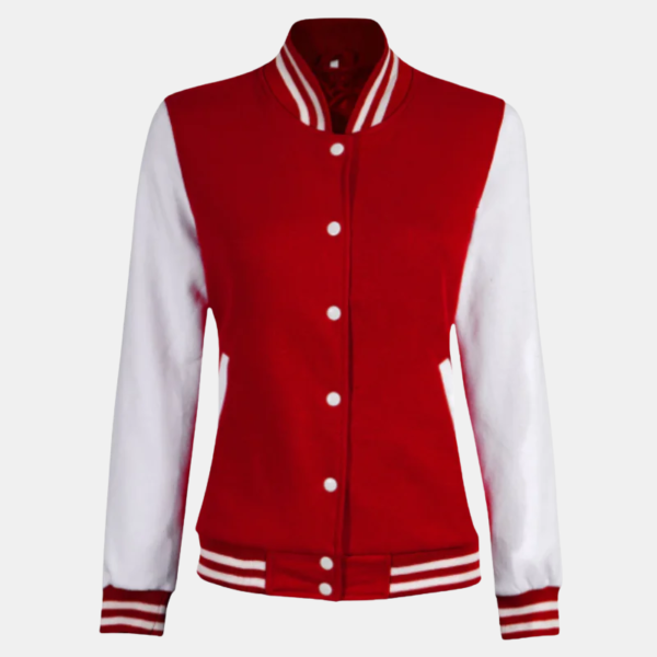 Women's Red and White High School Varsity Jacket