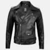 Men's Black Belted Biker Moto Leather Jacket