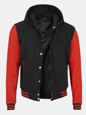 Red and Black Varsity Letterman hood Jacket