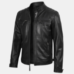 Men's Black Real Soft Leather Racer Jacket - Image 2