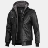 black-bomber-jacket-with-hood-1.png Black Bomber Men's Leather Jacket with Removable Hood