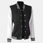 Womens Black & White Varsity Hooded Jacket - Image 2