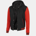 Red and Black Varsity Letterman hood Jacket - Image 2