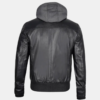 Mens Black Bomber Leather Jacket with Removable Hood