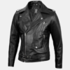 Men's Black Belted Biker Moto Leather Jacket