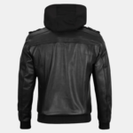 Men's Black Leather Moto Jacket with Hoodie - Image 2