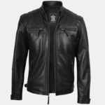Men's Black Real Soft Leather Racer Jacket - Image 3