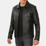 Men's Black Harrington Vintage Leather Jacket - Image 4
