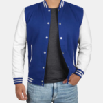 Royal Blue & White Varsity Bomber Jacket - Image 3