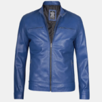 Men’s Dodge Blue Biker Leather Jacket - Image 4