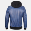Men's Blue Waxed Leather Jacket with Removable Hood