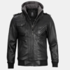 cool-black-jacket-1.png Black Bomber Men's Leather Jacket with Removable Hood