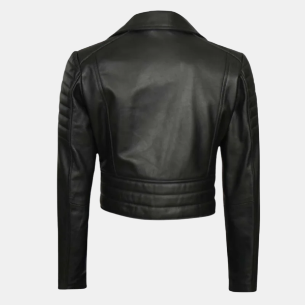 Women's Black Cropped Leather Moto Jacket