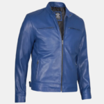 Men’s Dodge Blue Biker Leather Jacket - Image 3