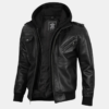 Men's Black Leather Moto Jacket with Hoodie