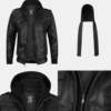 Men's Black Leather Moto Jacket with Hoodie
