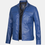 Men’s Dodge Blue Biker Leather Jacket - Image 2