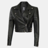 Women's Black Cropped Leather Moto Jacket