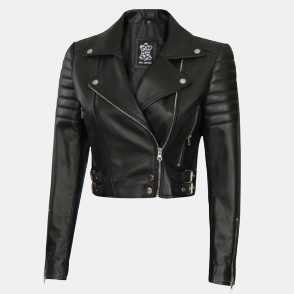 Women's Black Cropped Leather Moto Jacket