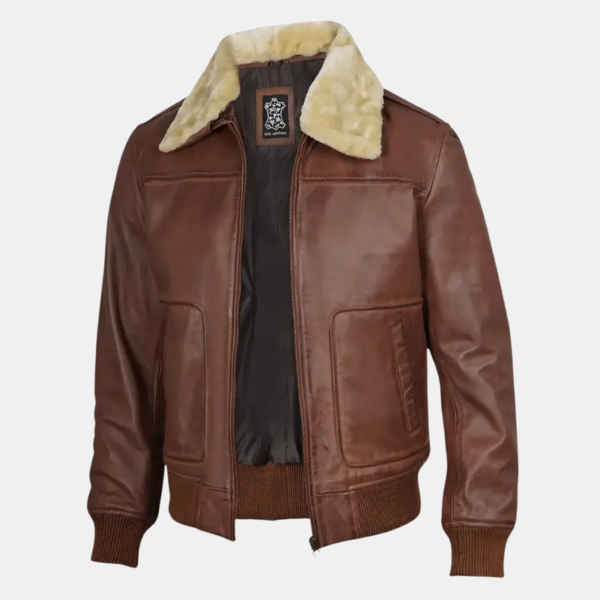 Garrett Fur Collar Bomber Jacket Timeless Brown Leather