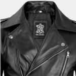 Men's Black Belted Biker Moto Leather Jacket - Image 4