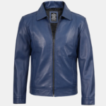 Men’s Classic Blue Real Leather Bomber Jacket