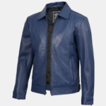 Men’s Classic Blue Real Leather Bomber Jacket - Image 4