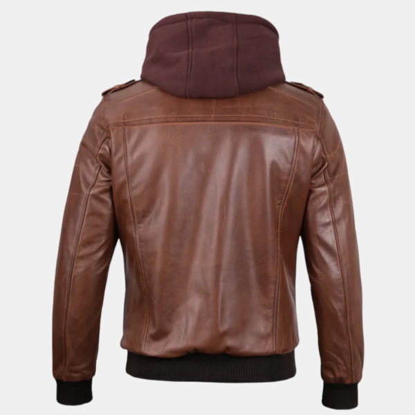 mens-brown-hooded-jacket-3.png Edinburgh Mens Brown Bomber Leather Jacket With Removable Hood
