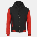Red and Black Varsity Letterman hood Jacket - Image 3